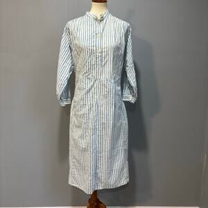 Entireworld 100% cotton dress blue white striped tunic side slit pockets, Size S